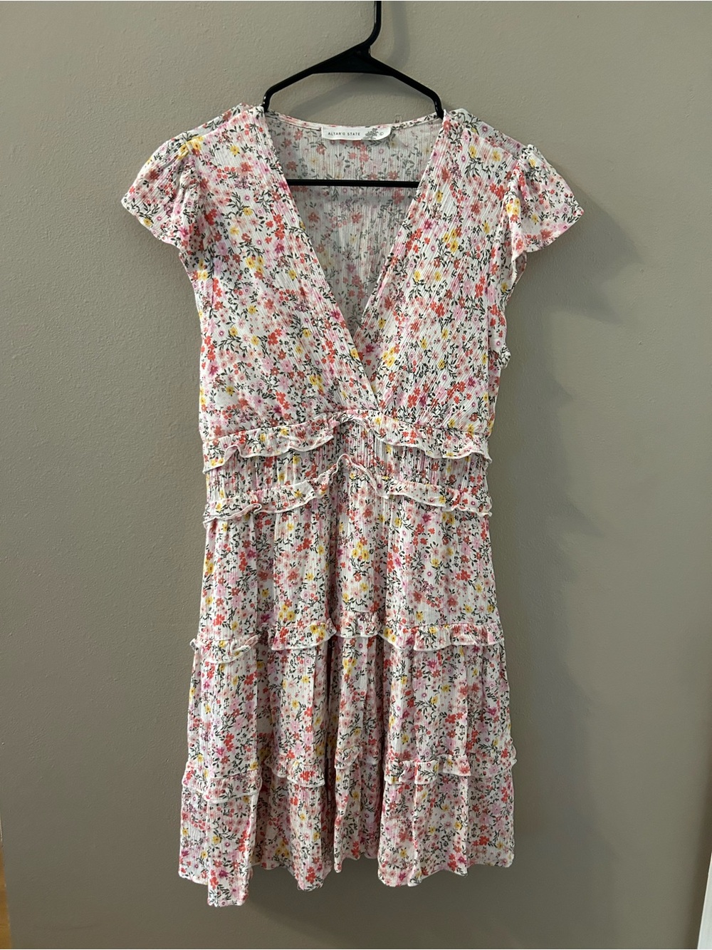 Altar'd State Pink Floral Ruffle Tiered Mini Dress
